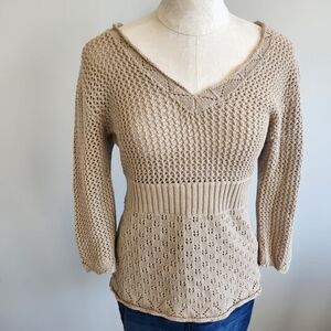 Y2K Vintage Retro Baby doll Crochet Knit Top Sweater Empire Waist Size Large